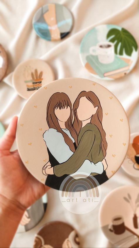 Gifting Painting Ideas, Friendship Day Canvas Painting, Painting Of Two Friends, Canvas Painting Ideas For Gifting, Painting Ideas With Friends Easy, Two Friends Mandala Art, Canvas Art For Friends Gift Ideas, Mini Canvas Art Easy Cute For Best Friend, Birthday Painting Ideas For Best Friend