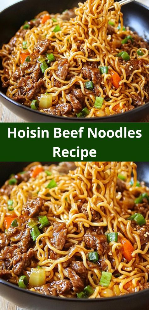 Craving beef stroganoff? Try this Hoisin Beef Noodles Recipe for a flavorful twist! Among the best ground beef recipes for dinner, it’s easy to prepare and satisfies all your noodle cravings. Asian Beef Crockpot, Shredded Beef Noodles, Beef Ramen Noodle Bowl Recipes, Recipes Using Stir Fry Beef, Beef And Rice Noodle Recipes, Ground Beef Stir Fry Noodles, Hoisin Pork With Rice Noodles, Asian Recipes With Noodles, Gluten Free Chinese Noodles