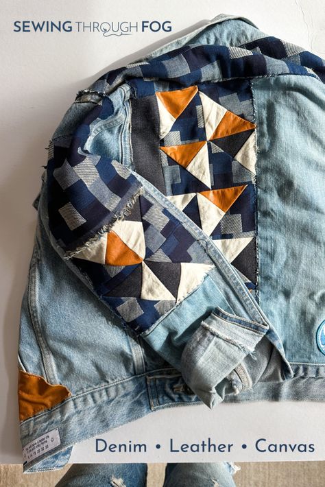 Patchwork Jeans Diy, Upcycle Jean Jacket, Jean Jacket Diy, Upcycled Jackets, Upcycled Denim Jacket, Denim Scraps, Diy Denim Jacket, Mending Clothes, Patchwork Clothes