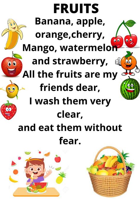 Fruits rhyme in english #englishrhyme #fruitsrhymeenglish #learningforfun #easyrhyme #easylearning English Rhymes For Lkg, English Rhymes For Kids Kindergarten, English Rhymes For Class 1, Rhymes For Kids Preschool, Kindergarten Rhymes, English Rhymes For Kids, Rhymes For Kindergarten, Poem English, Rhyming Poems For Kids