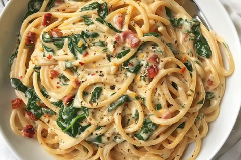 Spaghetti & Spinach with Sun-Dried Tomato Cream Sauce Spaghetti Spinach, Spinach Cream Sauce, Rice Meals, Spaghetti With Spinach, Pasta Substitute, Cream Sauce Pasta, Sun Dried Tomato Sauce, Tomato Cream Sauce, Butter Cookie Recipe