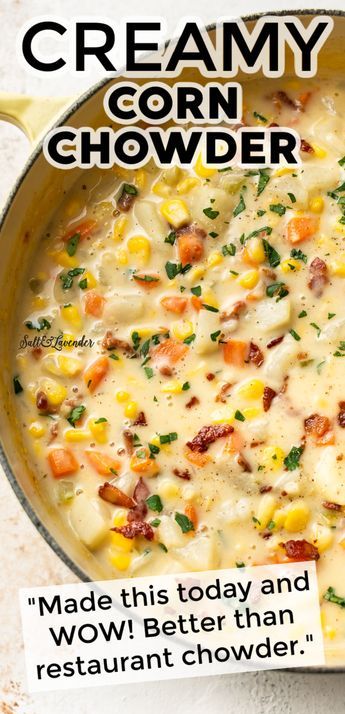 Chowder Recipes Crockpot, Best Corn Chowder Recipe, Creamy Corn Chowder, Corn Chowder Recipe, Chowder Soup, Homemade Soup Recipe, Chowder Recipe, Creamy Corn, Corn Chowder