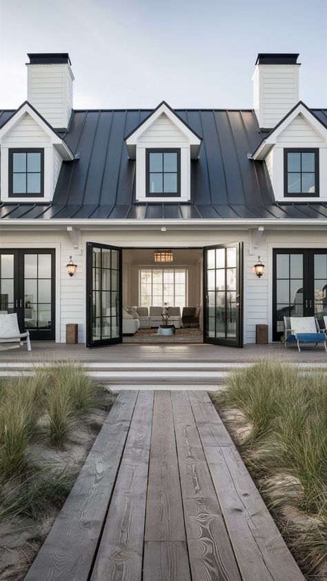 Architectural Trends: 18 Coastal Beach House Exterior Designs — Coastal Cottage by Celeste Coastal Exterior Design, White Modern Coastal House Exterior, Blue Shingle House, Coastal Home Landscaping, Coastal Cottage Design, Nantucket Home Interior, Southern Coastal Homes Exterior, Hamptons House Aesthetic, Coastal Modern House