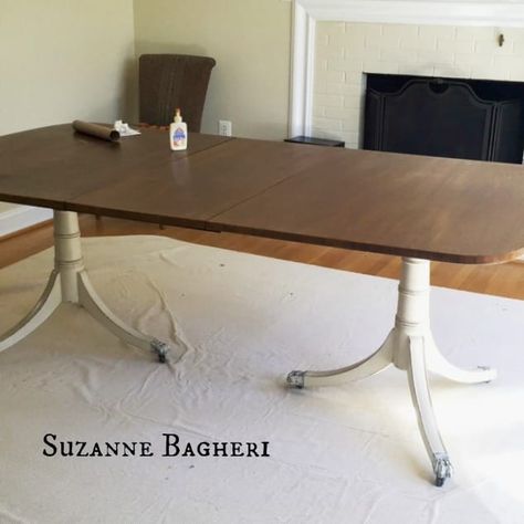 Duncan Phyfe Table Makeover, Duncan Phyfe Table, Annie Sloan Old Ochre, Dining Room Table Makeover, Duncan Phyfe, White Wash Brick, Painted Drawers, Furniture Redo, Table Makeover