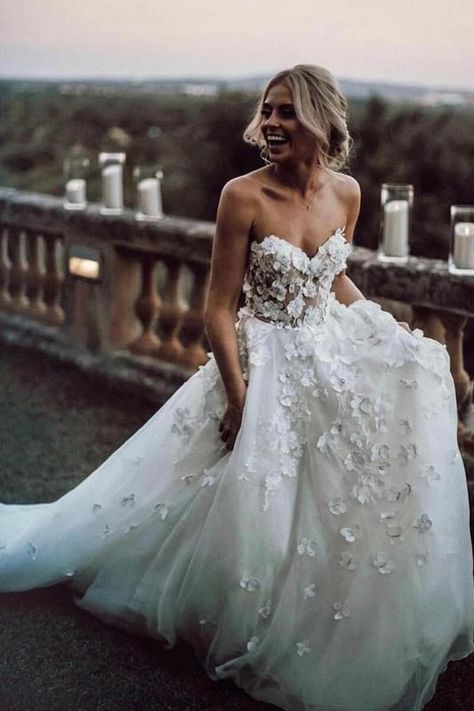 Hot Selling Sweetheart Wedding Dress with Flowers, A Line Tulle Wedding Dress with Appliques N2546 A Line Tulle Wedding Dress, Wedding Dress With Flowers, Strapless Lace Wedding Dress, Tule Rok, Court Train Wedding Dress, Dress With Flowers, Pnina Tornai, Wedding Dresses With Flowers, Floral Wedding Dress