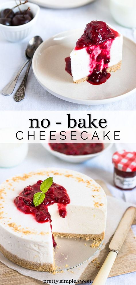 This is the best recipe for no bake cheesecake. This cheesecake is tall with a creamy mousse-like consistency, and it holds its shape well after refrigeration. It’s rich but not heavy, and it tastes absolutely amazing. It's a simple and easy no bake cheesecake recipe everyone will love! | no bake cheesecake recipes easy | no bake cheesecake recipe philadelphia No Bake Cherry Cheesecake Recipes With Sweetened Condensed Milk, No Bake Cheesecake With Heavy Cream, Small Cheesecake Recipe No Bake, No Bake Plain Cheesecake, Best Cheesecake Recipe No Bake, Creamy No Bake Cheesecake, Non Baked Cheesecake Recipes, No Bake Cheesecake With Pudding, No Bake Cottage Cheese Cheesecake