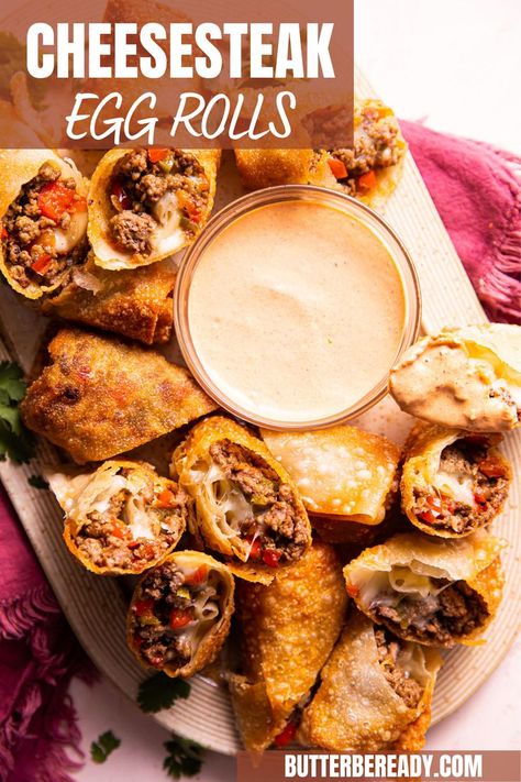 Philly Cheesesteak Egg Rolls Dipping Sauce, Cheesesteak Sauce Recipe, Philly Cheesesteak Egg Rolls Recipes, Egg Roll Dipping Sauce, Egg Roll Sauce, Philly Cheesesteak Egg Rolls, Creamy Chipotle Sauce, Egg Roll Filling, Philly Cheese Steak Recipe