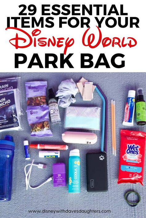 Here is your checklist of exactly what you should bring into the Disney Parks! These items will keep you happy and healthy while you are at Disney World. Disney Park Bag Essentials 2023, Disney Park Packing List, Best Bags For Disney World, What’s In My Disney Park Bag, Disney World Park Bag, Disney Must Haves Packing Lists, Disney Backpack Essentials, Disney Bag Essentials, Disney Park Backpack