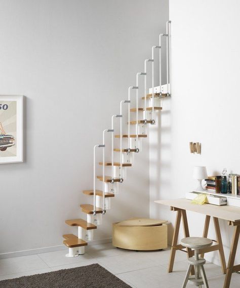 With careful planning, some creativity, and a bit of foresight, you can incorporate stairs for small spaces that maximize square footage AND add to your overall design. Check out these six inspiring, cozy interiors with attractive and practical staircase solutions. #hunkerhome #staircase #smallspaces #staircaseideas #stairs Small Staircase Ideas, Stairs For Small Spaces, Blue Home Exterior, Small Space Stairs, Small Space Staircase, Modular Staircase, Staircase Kits, Small Staircase, Bohemian Dining Room