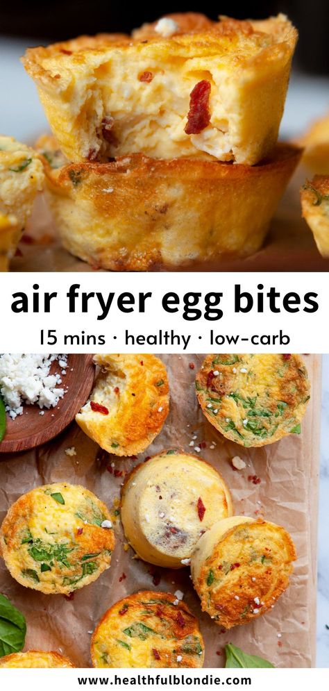 These easy Starbucks copycat air fryer egg bites are super flavorful, healthy, and perfect for meal prep! Easily customize them for a protein-packed breakfast or snack. Easy Meals To Make In Air Fryer, Easy Healthy Meal Prep Air Fryer, Air Fryer Only Meals, Copycat Starbucks Egg Bites Air Fryer, Keto Air Fryer Meals For One, Starbucks Egg Bites Recipe Healthy, Airfryer Healthy Breakfast, Protein Snacks Air Fryer, Air Fryer Egg Bites Starbucks