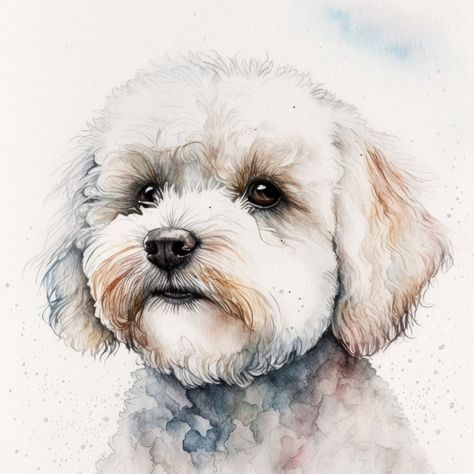 Bichon Frise Watercolor, Dog Watercolor Portrait, Dogs Watercolor Paintings, Watercolour Dog Portrait, Popcorn Painting, Bichon Frise Drawing, Bichon Frise Art, Dog Digital Art, Dog Portrait Drawing