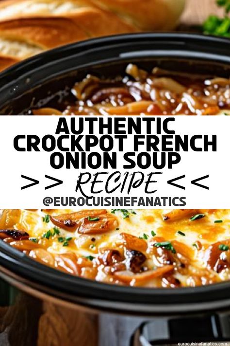 Cook your way to comfort with five authentic French onion soup recipes for your crockpot that promise to delight your taste buds like never before.
 #europeancuisine #authentic #european #cuisine #italianfood #frenchfood #greekfood #homecooking #authenticrecipes #recipes Recipe For French Onion Soup, Onion Soup Gravy Recipe, How To Make French Onion Soup, French Onion Soup Pioneer Woman, French Onion Soup Recipe Crockpot, French Onion Soup For A Crowd, Overnight French Onion Soup, French Onion Soup In Crockpot, French Onion Soup Crockpot Easy