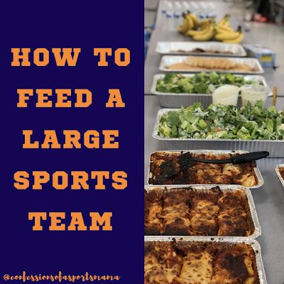 Confessions of a Sports Mama: Sports Mama Tip: 5 Tips For Feeding a Large Sports Team + 10 Team Approved Meal Ideas! Ideas For Feeding Large Groups, Team Dinner Menu Ideas, Meals For A Football Team, Soccer Tournament Tailgate, Wrestling Meet Food, Sports Team Pasta Dinner, Wrestling Hospitality Room Food, Meal Ideas For Football Team, Feed A Football Team High Schools