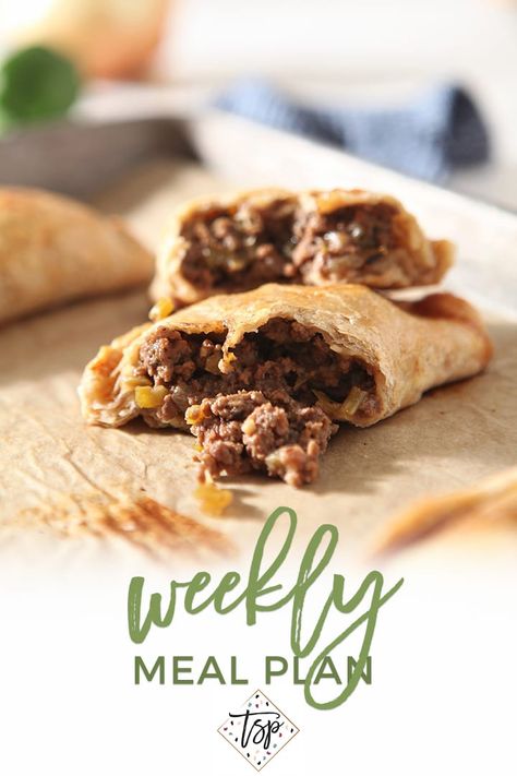 Need food inspiration for next week's menu? Look no farther than the Dinner Divas weekly meal plan, which includes FIVE dinners and two desserts. #mealplan #speckledpalate Meat Hand Pies Ground Beef, Meat Hand Pie Recipe, Minced Beef Pie, Beef Pie Recipe, Beef Pie, Meal Plan Week, Meat Pie Recipe, Beef Pies, Minced Beef