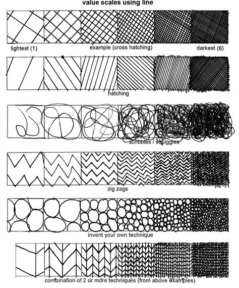 Value scales using line Sketchbook Assignments, Art Handouts, Lines And Shapes, Value In Art, Shading Techniques, Elements And Principles, Art Worksheets, Drawing Exercises, Principles Of Art