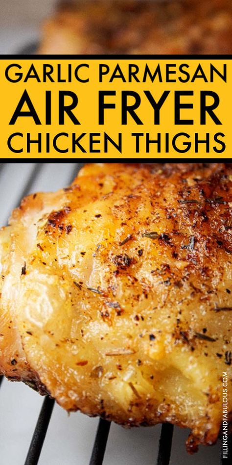 If you're looking for air fryer chicken recipes, you NEED to try these Garlic Parmesan Air Fryer Chicken Thighs! They use bone-in, skin-on chicken thighs and produce the most deliciously crispy thighs with perfectly juicy meat. Give them a try! Garlic Chicken Air Fryer Recipes, Best Chicken Thigh Recipe Air Fryer, Best Chicken Marinade For Air Fryer, Ninja Foodi Air Fryer Chicken Wings, Good Chicken Thigh Recipes, Keto Chicken In Air Fryer, Keto Air Fryer Meals For One, Ary Fryer Dinner Recipes, Air Fryer Chicken Pieces Recipes