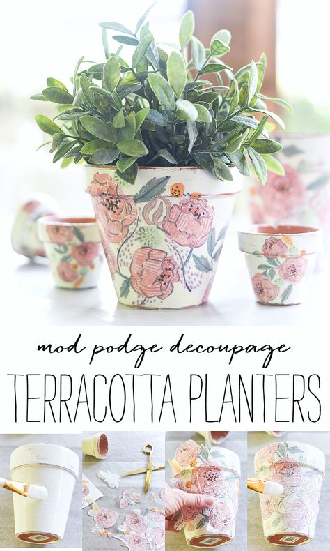 How To Decopauge Flower Pots, Crafts Using Mulberry Paper, How To Decoupage Flower Pots, Mod Podge Plant Pot, Decoupage Terracotta Pots Diy, Decoupage Flower Pots Terra Cotta, Mod Podge Terra Cotta Pots, Modge Podge Terra Cotta Pots, Modge Podge Flower Pot