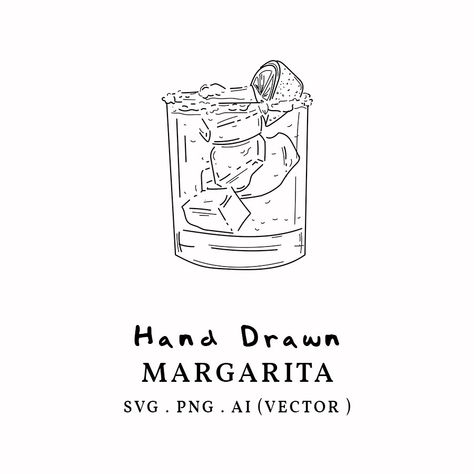 Margarita hand drawn, margarita SVG, Margarita PNG Margarita Cocktail Tattoo, Margarita Tattoo Design, Margarita Glass Tattoo, Margarita Drawing, Margarita Illustration, Drink Wedding Sign, Salty Margarita, Signature Drink Wedding, Cocktail Drawing