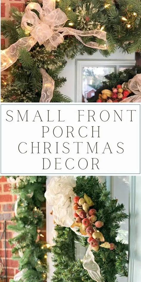 Create a festive haven with our Small Front Porch Christmas Decor ideas! Explore Cozy Holiday Porch Ideas and Outdoor Christmas Decorating Tips to transform your space. Achieve a welcoming entry with our Festive Small Porch Makeover guide, embracing Mini Christmas Front Porch charm and savvy Space-Saving Holiday Decor. Elevate your holiday style with budget-friendly touches. Cheap Christmas Porch Decorating Ideas, Christmas Ideas For Small Porch, Screen Door Christmas Decor, Small Front Porch Railing Christmas Decor Ideas, Christmas Porch Hanging Decor, Tiny Porch Christmas Decor, How To Decorate A Small Porch For Christmas, Southern Christmas Decor Front Porches, Florida Porch Ideas