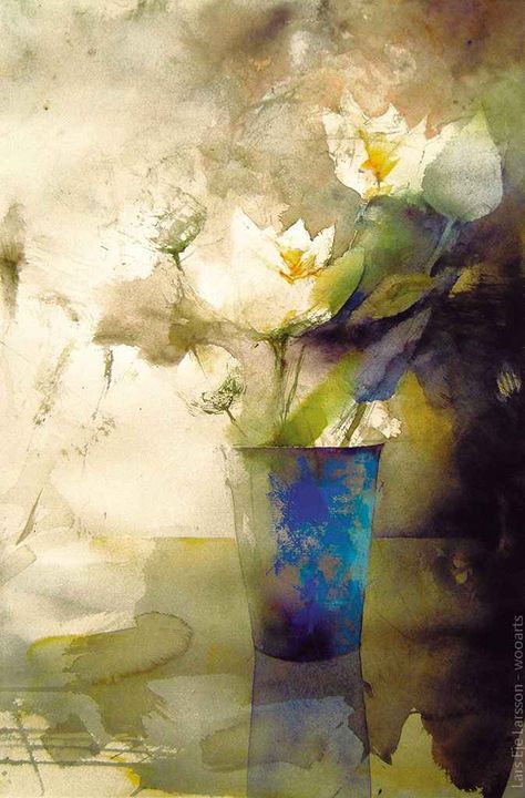 Contemporary Watercolor, 수채화 그림, Watercolor Artists, Flower Paintings, Still Life Art, Blue Vase, Watercolor Inspiration, Arte Floral, Water Colour