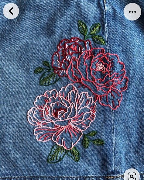 Denim Floral Embroidery, Embroidery Skirt Ideas, Floral Embroidery On Clothes, Embroidery Flowers On Clothes, Embroidery In Denim, Denim Hand Embroidery, Embroidery Jeans Jacket Diy, Floral Embroidery Jeans, Embroidery Designs Denim Jacket