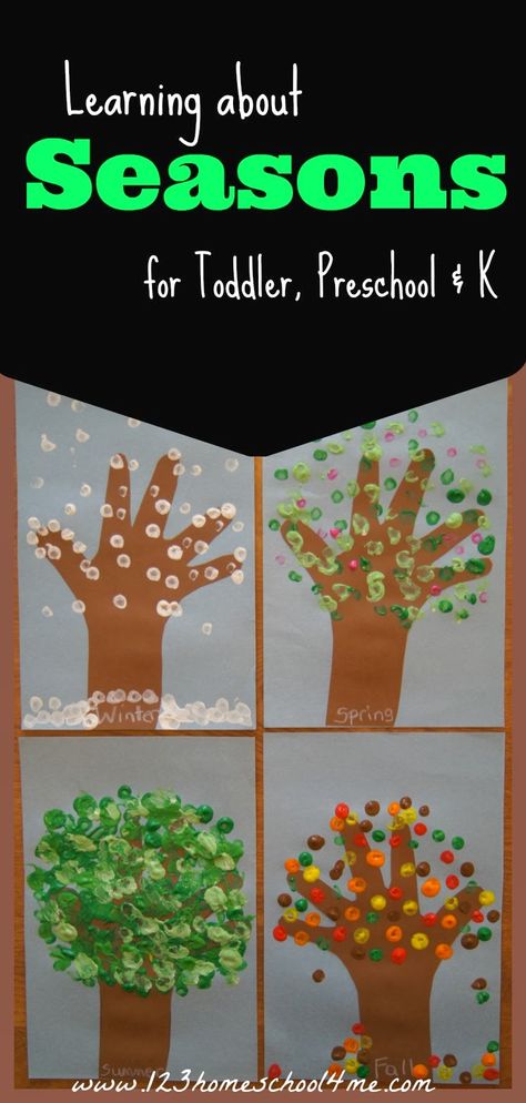 Learning about the 4 Seasons with crafts for kids and FREE printable season spin - Great theme for toddler, preschool or Kindergarten including hand art craft and free printables Seasons Kindergarten, Hand Art Projects, Seasons Preschool, Seasons Lessons, Seasons Worksheets, Weather Theme, Seasons Activities, Kindergarten Crafts, Preschool Science