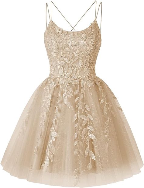 Champagne Quinces Dresses, Rose Gold Short Puffy Dress, Tangled Dama Dresses, Champagne Short Dress Formal, Short Quince Dresses Gold, Quince Gold Dama Dresses, Gold Dama Dresses Quinceanera Short, Champagne Quince Court Dresses, Beige Dress Formal Short