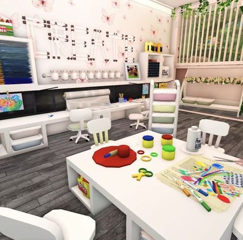 Bloxburg Kids Room, Daycare Interior Design, Bloxburg School, Bloxburg Inspiration, Building Hacks, Bloxburg Town, Bloxburg Hacks, Ipad Kid, Blocksburg Room Ideas￼