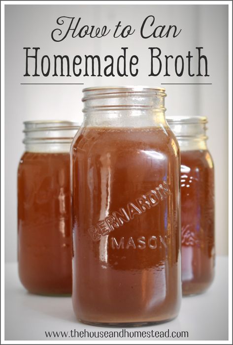 How to Can Homemade Broth or Stock - The House & Homestead Canning Broth, Homemade Beef Broth, Homemade Broth, Making Bone Broth, Homemade Vegetable Broth, Homemade Bone Broth, Canning Vegetables, Canning Food Preservation, Bone Broth Recipe