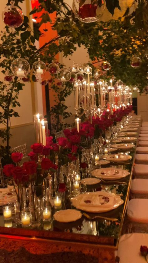 Red Wedding Theme Romantic Reception, Romeo And Juliet Decor, Candleabras Wedding Centerpiece, Burgundy Table Setting Wedding, Burgundy Table Setting, Burgundy Quinceanera, Red And Gold Wedding, 21 Party, Red Gold Wedding