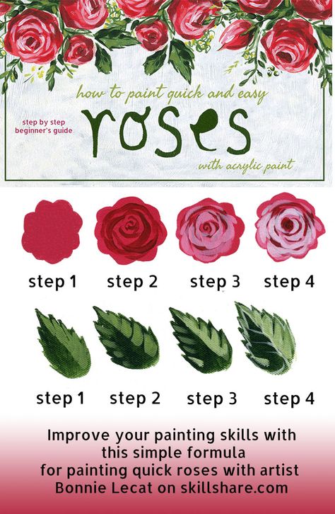 How to Paint Easy Roses with Acrylic Paints via @bmurphylecat How To Paint Roses, Ako Kresliť, Paint Roses, Painting Roses, Painting Flowers Tutorial, الفن الرقمي, Paint Easy, Painting Courses, Acrylic Painting Flowers