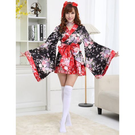 Cherry Blossoms Women Traditional Japanese Kimono Lolita Dress Cosplay Costume Cosplay Costume for Halloween Moda China, Cute Kimonos, Traditional Japanese Kimono, Anime Kimono, Mode Kimono, Yukata Kimono, Kimono Yukata, Japanese Dress, Short Kimono