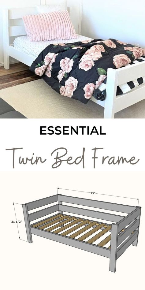 Twin Frame Bed, Diy Twin Bed Frame With Headboard, Twin Size Bed Frames, Handmade Twin Bed Frame, Wood Twin Bed Frame Diy, Toddler Twin Bed Frame, Simple Twin Bed Frame Diy, Diy Twin Size Bed Frame, Twin Platform Bed Diy