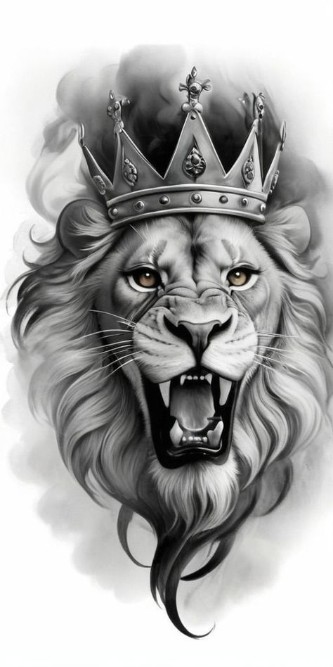 Loin Tattoos Design, Lion With Crown Tattoo Design, Moses Tattoo, Lion Hand Tattoo Men, Lion With Crown Tattoo, Lion Chest Tattoo, Roaring Lion Tattoo, Mandala Elephant Tattoo, Lion With Crown