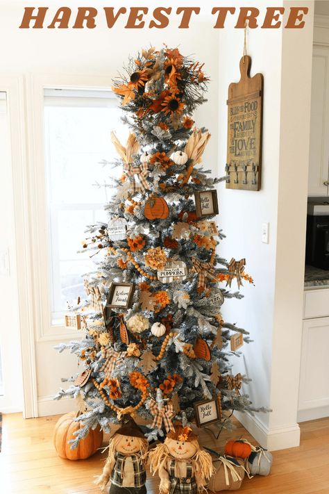 Fall Christmas Tree Idea - Get inspired to put up your Christmas Tree early with this Fall decorated Christmas tree. We are sharing our favorite ornaments and ideas to fill in your harvest tree. #AutumnTree #HarvestTree #blessingstree #FallTree #falldecor via @savvysavingcoup Fall Tree Decorations, Harvest Tree, Fall Christmas Tree, Halloween Christmas Tree, Thanksgiving Tree, Skirt Ideas, Tree Ribbon, Holiday Tree Decorations, Fall Thanksgiving Decor