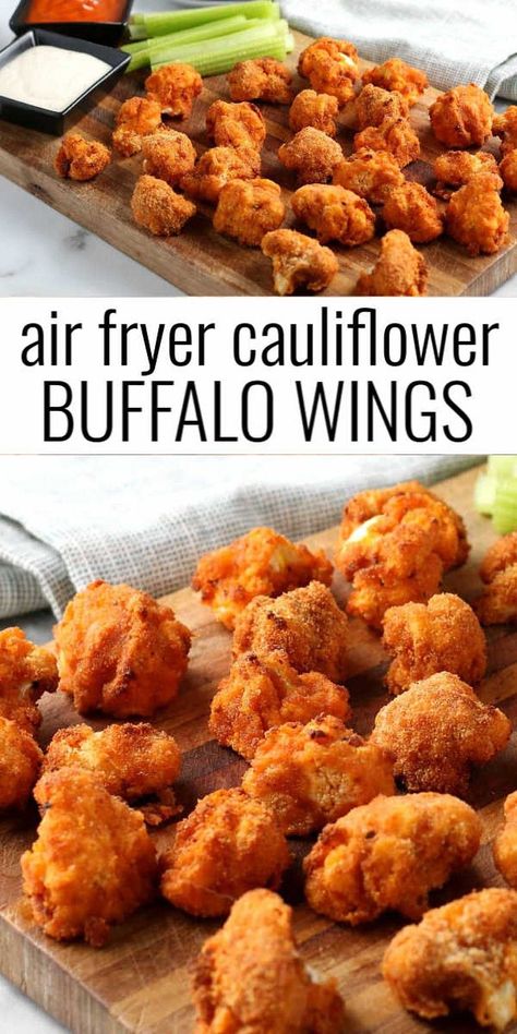 Cauliflower Buffalo Wings, Buffalo Cauliflower Bites, Cauliflower Wings, Air Fryer Oven Recipes, Buffalo Cauliflower, Cauliflower Bites, Air Fryer Dinner Recipes, Air Fryer Healthy, Hot Wings