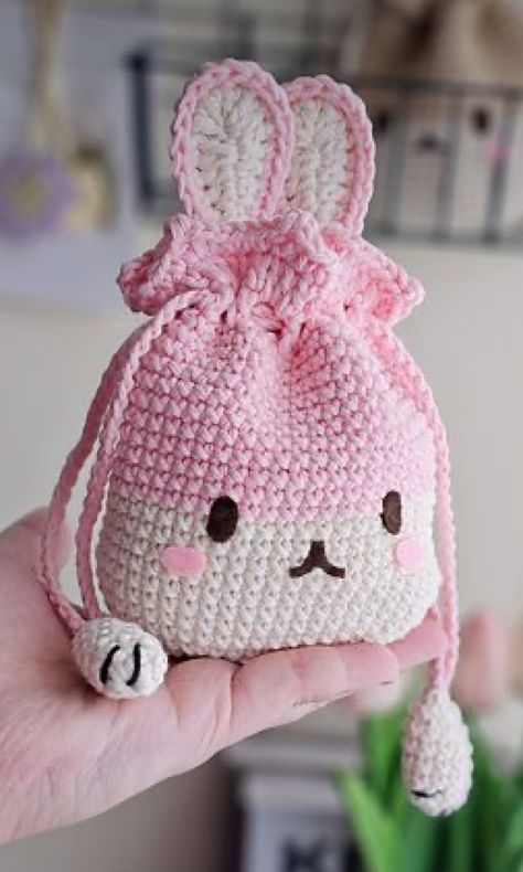 Bunny And Cat, Crochet Studio, Kat Haken, Crochet Drawstring Bag, Drawstring Bag Pattern, Mochila Crochet, Bags Pattern, Fair Isles, Crochet Bag Pattern Free