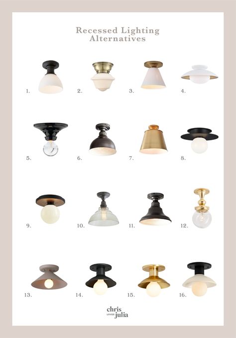 Our Favorite Recessed Lighting & Some alternatives to can lighting! - Chris Loves Julia Vintage Semi Flush Ceiling Lights, Flush Mount Under 100, Mini Flush Mount Ceiling Lights, Kitchen Accent Lighting, Lighting On Sloped Ceiling, Mini Flush Mount Lighting, Small Flush Mount Ceiling Lights, Can Light Alternative, Update Recessed Lighting