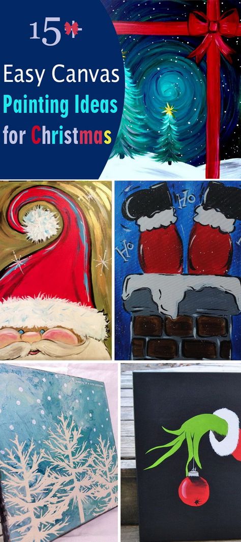 Easy Canvas Painting Ideas for Christmas! Paintings For Christmas, Painting Ideas For Christmas, Easy Canvas Paintings, Diy Christmas Canvas, Easy Canvas Painting Ideas, Christmas Paintings On Canvas, Canvas Painting Ideas, Easy Canvas, Drawing Faces