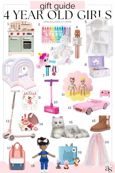 Check out this 4 year old girl gift guide for the best gifts for 4 year old girls. Unique, fun finds that any little girl will love to have! Gift Guide 4 Year Girl, Best Gifts For Toddler Girl, Gifts For Four Year Old Girl, Best Toys For 4 Year Girl, Christmas Gifts For 4 Year Girl, Christmas Gifts For 5 Year Girl, Toys For 4 Year Girl, Christmas Toys For Girls Kids, Gifts For 3 Year Girl