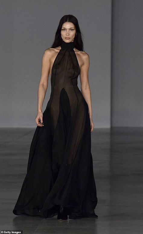 Sheer Dress Outfit Aesthetic, Transparent Outfit Fashion, Black Back Less Dress, Classy Sheer Dress, Black High Fashion Dress, Shear Black Dress, Long Black Sheer Dress, Black Mesh Gown, High Fashion Black Dress