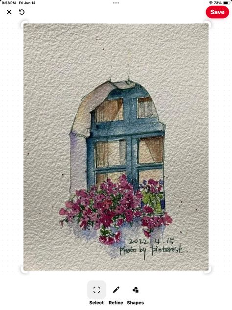 Cool Places To Draw, Watercolor Art Window, Watercolor Sketch Ideas, Watercolor Astethic, Watercolor Window With Flowers, Watercolor Doors Paintings, Pen And Watercolor Architecture, Watercolor Architecture Sketches, Aesthetic Watercolor Art Ideas