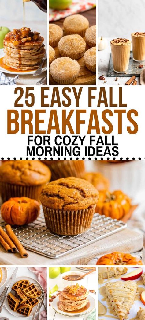 Wake up to these 25 fall breakfast ideas that are totally worth jumping out of bed for! These delicious breakfast fall recipes, from pumpkin pancakes to pumpkin muffins, capture the cozy flavors of the season.  Fall breakfast, fall breakfast recipes, fall breakfast muffins, pumpkin muffins, pumpkin waffles, easy pumpkin cinnamon rolls, pumpkin pancakes, apple pancakes, pumpkin smoothie, apple scones, pumpkin oatmeal. Best Fall Breakfast Recipes, September Breakfast Ideas, Fall Breakfast Meal Prep, Fall Waffle Recipes, Easy Fall Breakfast Ideas, Comfort Breakfast Food, Fall Breakfast Ideas Healthy, Themed Breakfast Ideas, Healthy Fall Breakfast Recipes