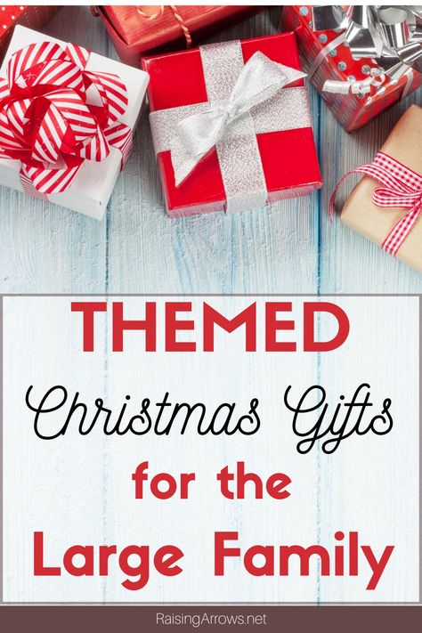 How to make Christmas shopping easier by choosing a theme for each of your children and buying presents that match that theme. Christmas Present Ideas For Large Family, Matching Family Gifts, Christmas Theme Presents, Cute Matching Christmas Gifts, Christmas Gift Giving Themes, Christmas Gift Themes Ideas, Christmas Present Traditions, Gift Category Ideas, Gift Theme Ideas Christmas