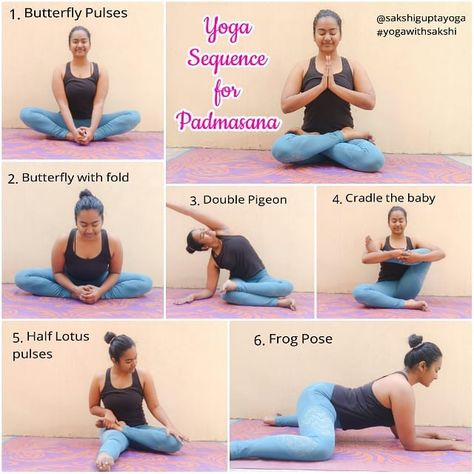 A mini sequence I use to warm up for lotus pose. IMO Padmasana is an advanced asana - it's not an hip opener, it's a posture you need to open your hips for. This sequence will also help you if full lotus is still not in your practice. Just gotta be gentle, patient and #practicedaily 1. Butterfly Pulses Flap those knees up and down as fast as you can. Maybe do a 100 pulses or do it for a couple minutes. 2. Butterfly Pose with Forward Fold Spine straight, no rounding, lead forward with your chest. Yoga Foto's, Gentle Exercise, Yin Yoga Sequence, Yin Yoga Poses, Fitness Memes, Ashtanga Vinyasa Yoga, Yoga Beginners, Yoga Philosophy, Yoga Posen