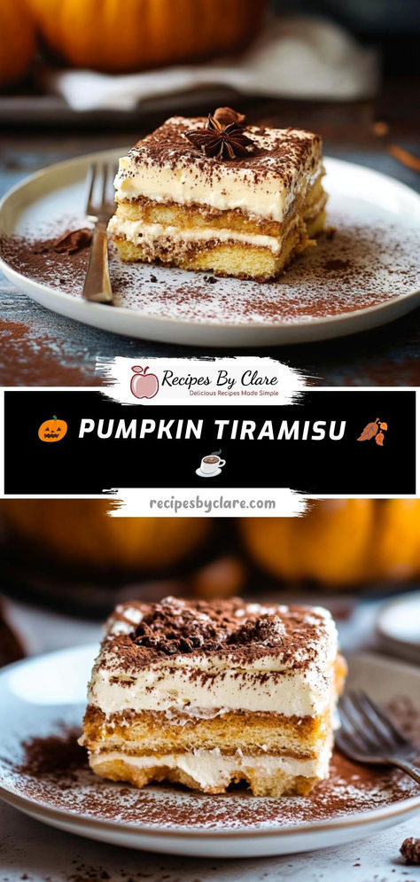 This autumn twist on classic tiramisu combines creamy mascarpone with spiced pumpkin and coffee-soaked ladyfingers, creating a warm and indulgent treat.  Ingredients:  1 cup pumpkin puree 8 oz mascarpone cheese, softened 1 cup brewed espresso, cooled 24-30 ladyfinger cookies Layers of spiced pumpkin cream and espresso-drenched ladyfingers come together in this rich, fall-inspired tiramisu, making it a perfect dessert for seasonal gatherings! Spiced Pumpkin Tiramisu, No Bake Pumpkin Tiramisu, Pumpkin Tarimisu, Pumpkin Pie Tiramisu, Pumpkin Spice Tiramisu, Pumpkin Terimasu, Pumpkin Chai Tiramisu, Pumpkin Tiramisu Recipe, Mascarpone Recipes Dessert