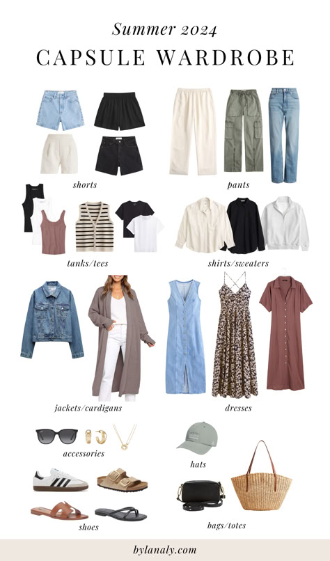 Having a capsule wardrobe as a mom can save you TONS of time and money! Here are some of my favorite capsule wardrobe pieces that will allow you to put together effortless, chic outfits this summer.  capsule wardrobe essentials, summer outfit ideas, chic summer outfits, mom style, mom fashion, capsule wardrobe outfits, capsule wardrobe summer, essential minimalist capsule wardrobe France Wardrobe Capsule, Summer To Fall Capsule Wardrobe, Ten Piece Wardrobe, Time Capsule Outfits, Midsize Summer Capsule Wardrobe, Time Capsule Wardrobe Summer, 10 Day Capsule Wardrobe Summer, Summer Time Capsule Wardrobe, Summer Casual Capsule Wardrobe