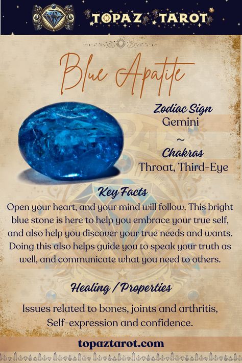 Channel your inner tranquility with the serene energy of blue apatite - a crystal of wisdom and intuition, guiding you towards inner peace and clarity.💎💙 #thetopaztarot #topaztarotcrystals #crystals #blueapatite #crystalhealing #crystalLove #crystalwonders Blue Apatite Crystal Meaning, Blue Apatite Meaning, Apatite Meaning, Crystal Knowledge, Crystal Magick, Page Of Wands, All Tarot Cards, Blue Apatite Crystal, Arcana Tarot