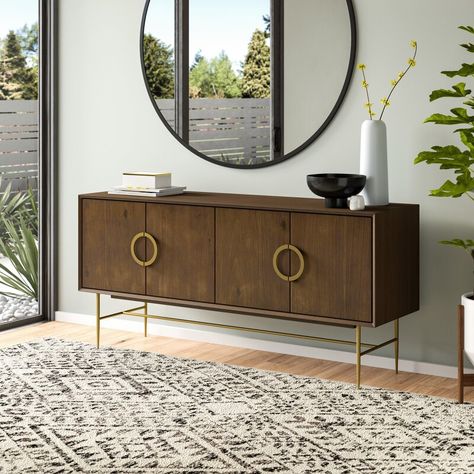 Foyer Decor Ideas, Wood Buffet Table, White Sideboard Buffet, Dining Room Essentials, Stylish Sideboards, Wood Buffet, Floor Tile Design, Foyer Decor, Black Sideboard