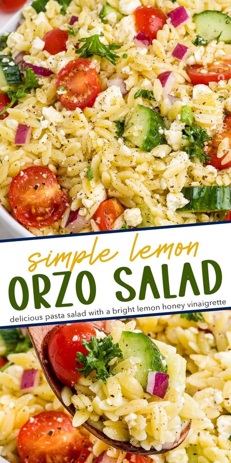 Orzo Recipes Side, Orzo Salad With Feta, Lemon Pasta Salads, Orzo Pasta Salad Recipe, Lemon Orzo Salad, Orzo Salad Recipes, Lemon Orzo, Orzo Pasta Salad, Salad With Feta